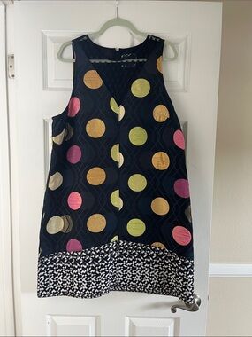 Maeve Black Dress with Gold, Pink and Lime-Green Polka Dots